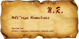 Mánya Romulusz névjegykártya